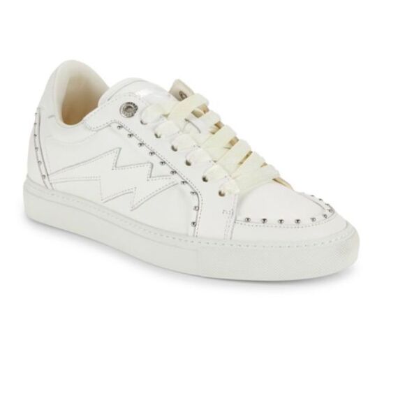 Zadig and Voltaire Low Top Flash Leather White Studded Sneakers | 7.5 / 38 - Picture 1 of 12